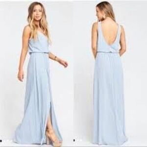 Show Me Your Mumu S Kendall Side Slit Maxi Dress Blue Chiffon Summer Bridesmaid